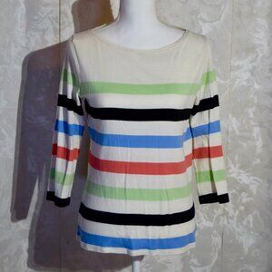 Talbots Women's M "Port Stripe" Bateau Neck 3/4 Sleeve Cotton Tee